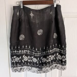 Vintage Kemp Collection Artsy Floral Border Print Skirt Black & White  Size 16